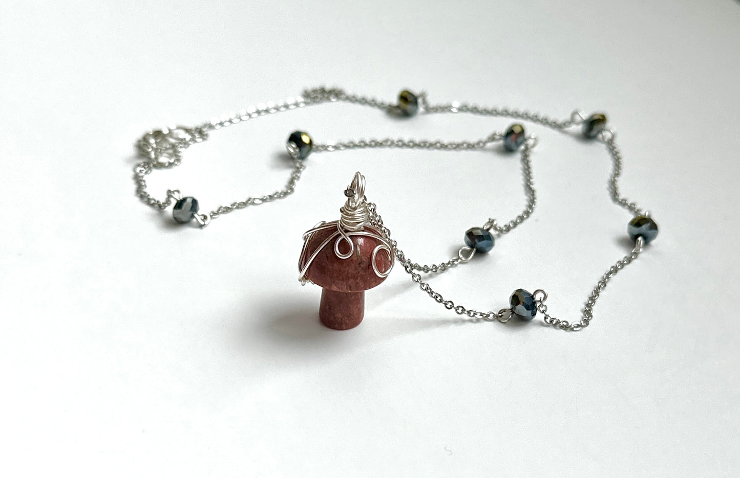 Red Wine Quartz Mushroom Necklace