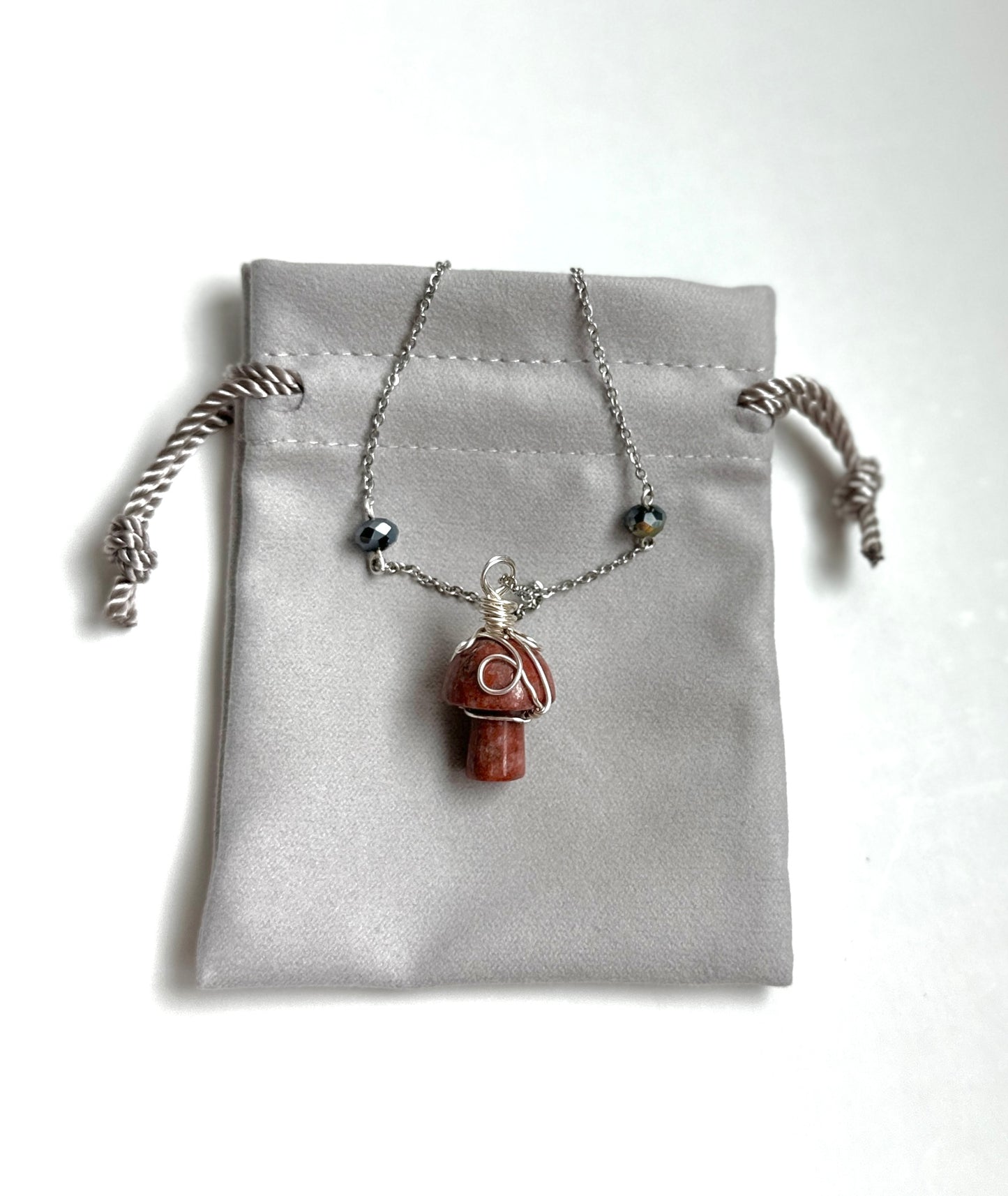 Red Wine Quartz Mushroom Necklace