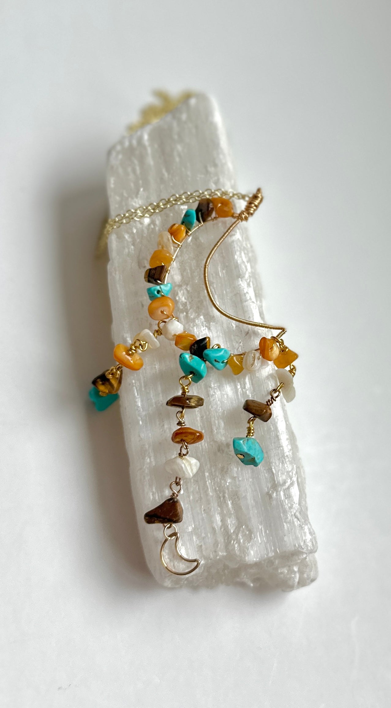 Earth Tone Crystal Moon Necklace