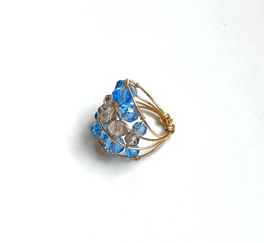 Blue Gold Plated 3 Layered Ring