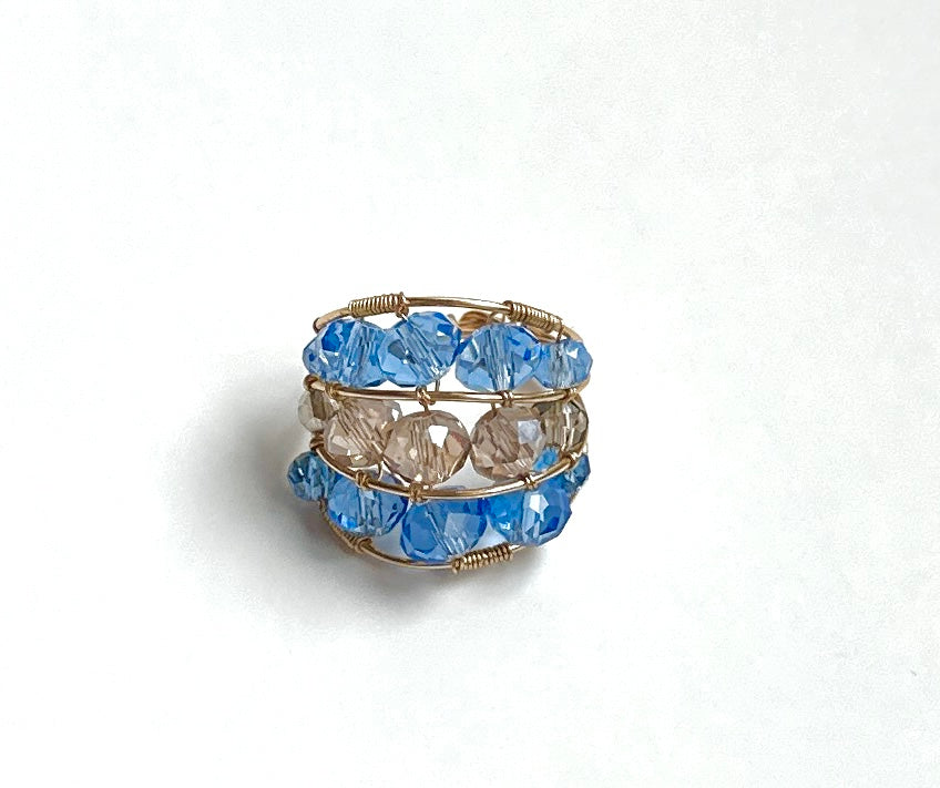 Blue Gold Plated 3 Layered Ring