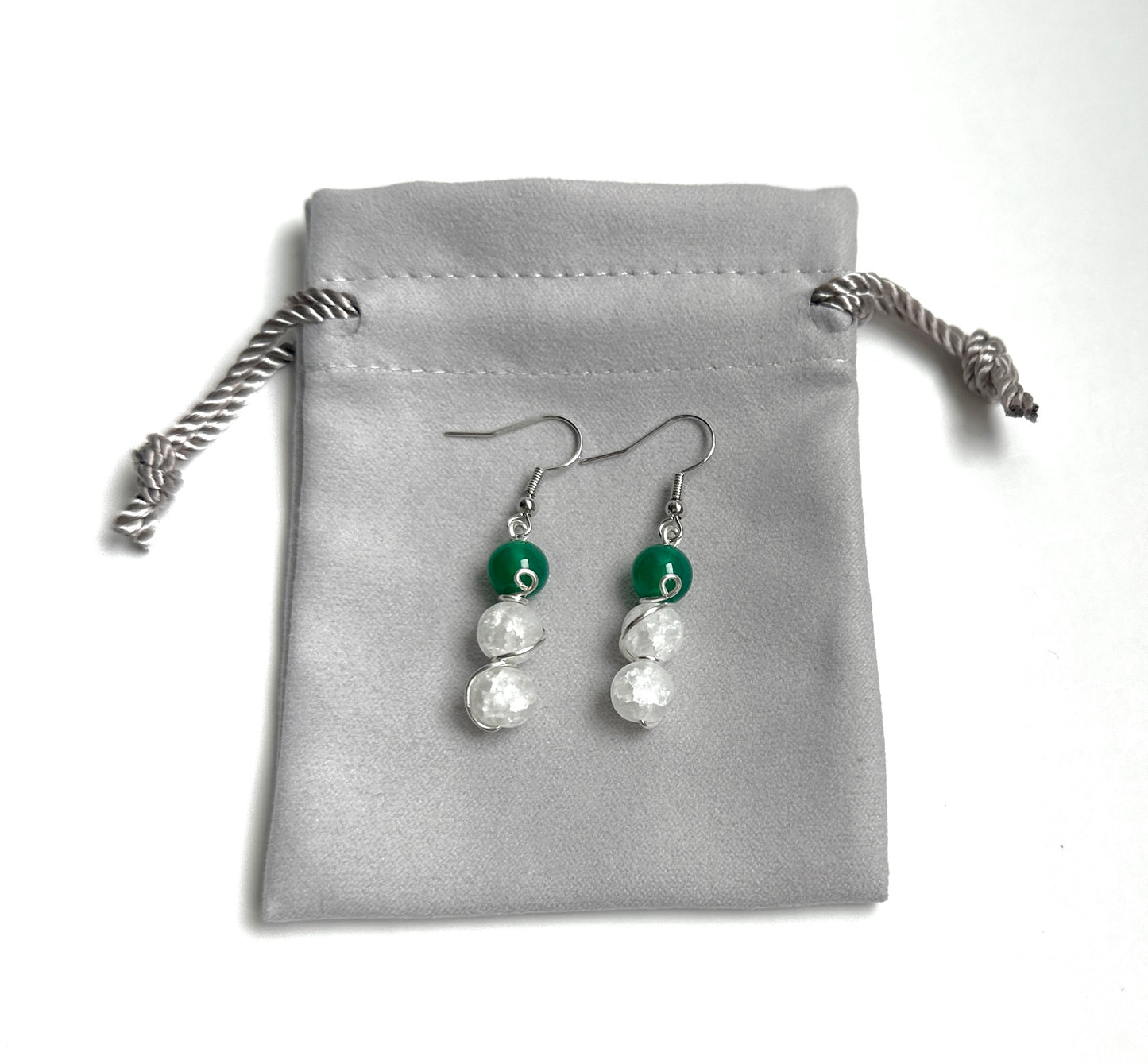 White Snow Quartz & Green Aventurine Earrings