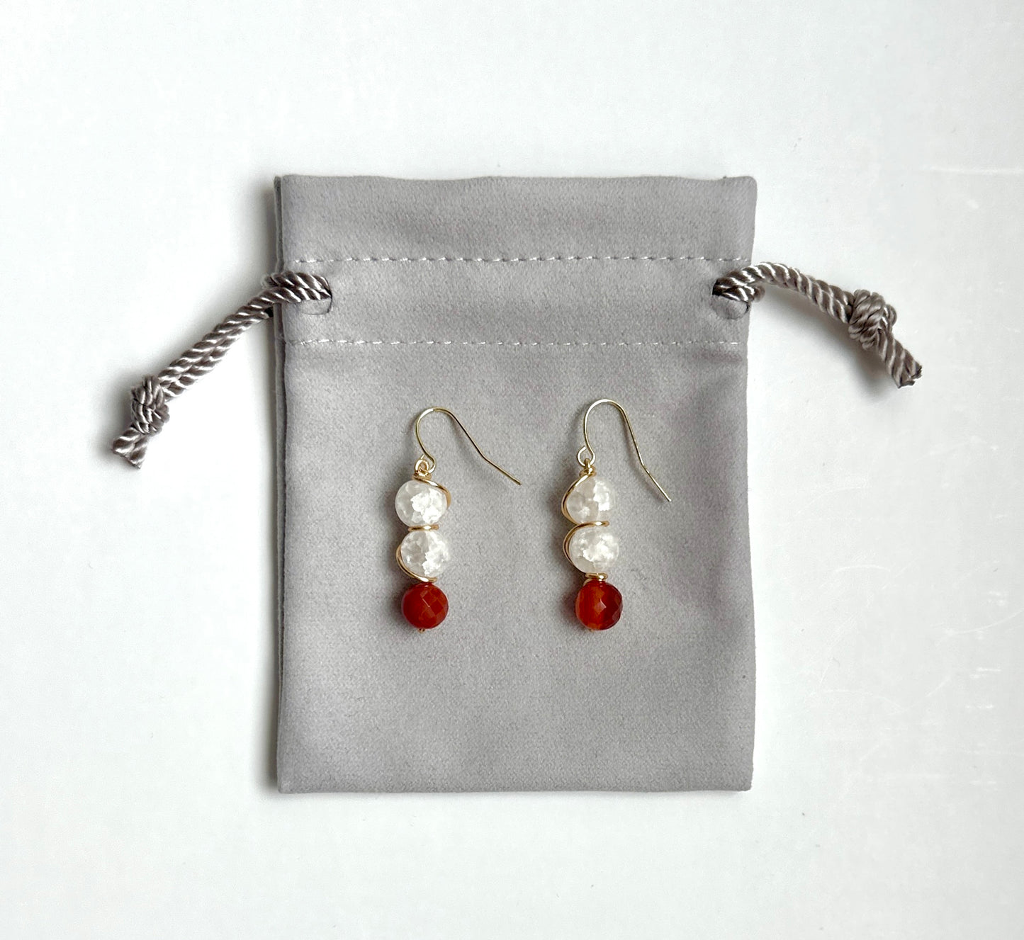 White Snow Quartz & Red Agate Earrings