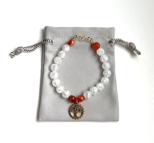 White Snow Quartz & Red Agate Tree Of Life Bracelet