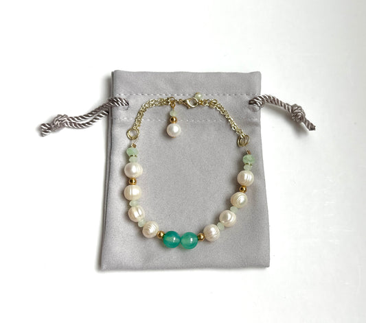 Green Aventurine & Faux Pearls Bracelet