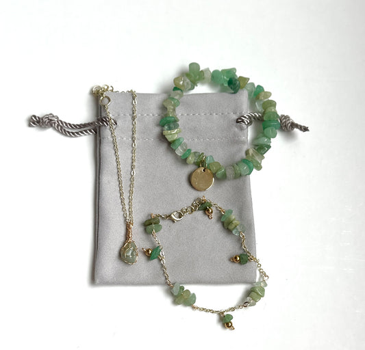 Green Aventurine & Jade 3 Piece Bracelet Set