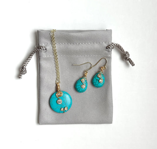 Turquoise Wire Wrapped Earrings & Necklace Set