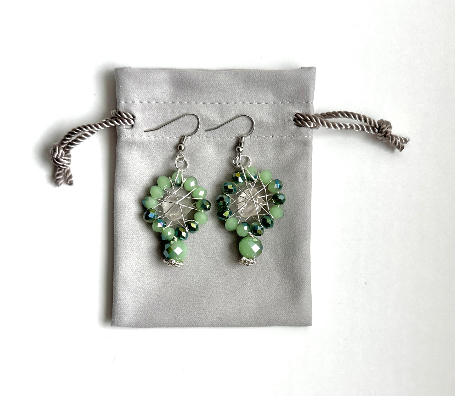 Two Tone Green Clear Quartz Earrings